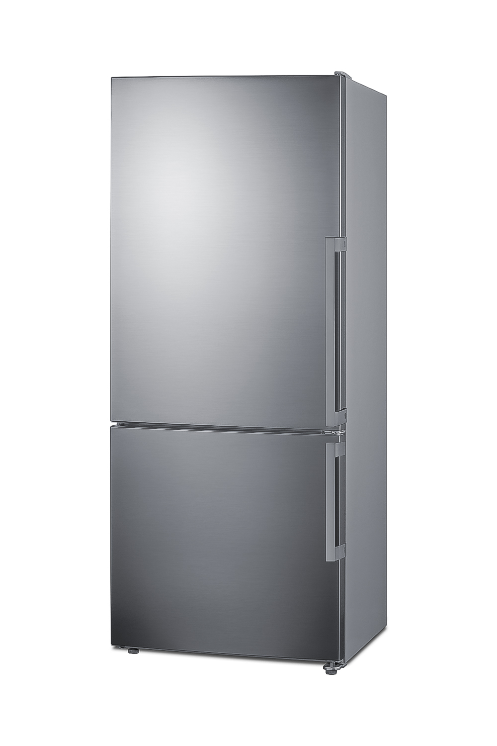 Frost-free ENERGY STAR certified bottom freezer refrigerator in stainless steel with digital controls and a left hand door swing